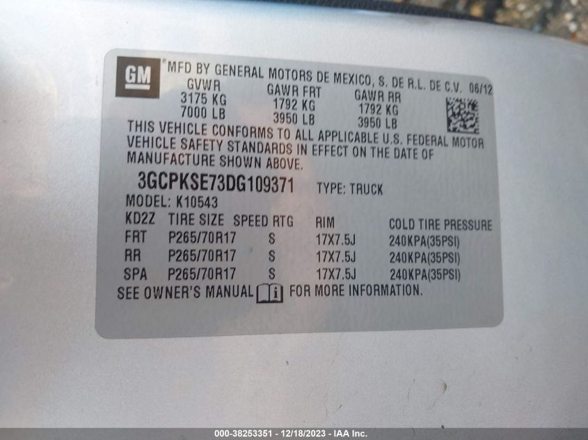 2013 CHEVROLET SILVERADO 1500 LT - 3GCPKSE73DG109371