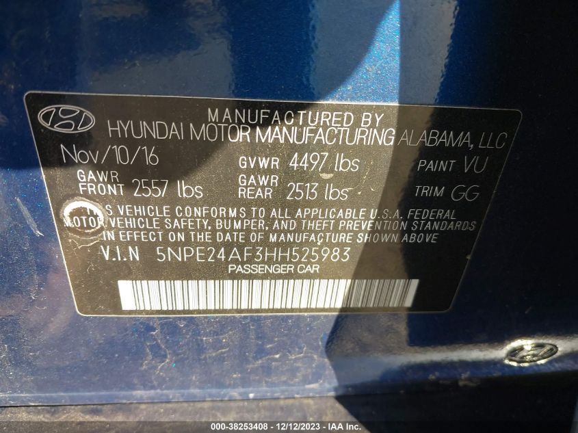2017 HYUNDAI SONATA SE - 5NPE24AF3HH525983