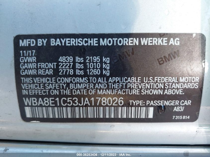 2018 BMW 330E IPERFORMANCE - WBA8E1C53JA178026