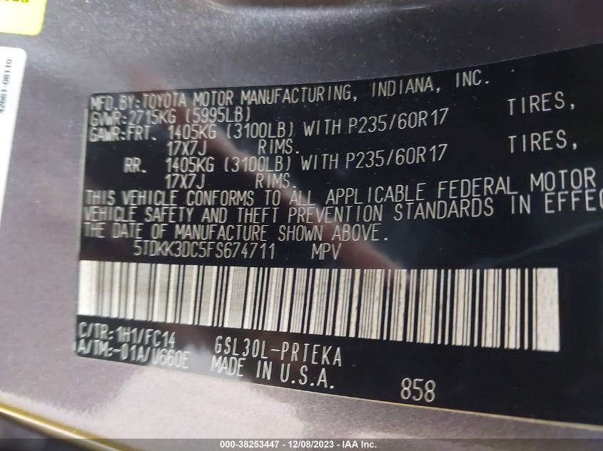 2015 TOYOTA SIENNA LE - 5TDKK3DC5FS674711
