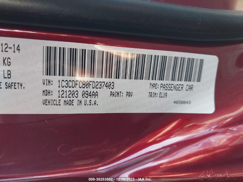 2015 DODGE DART LIMITED - 1C3CDFCB0FD237403