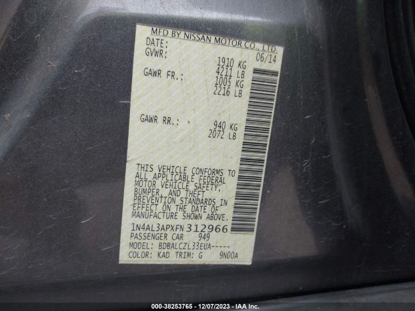2015 NISSAN ALTIMA 2.5/S/SV/SL - 1N4AL3APXFN312966