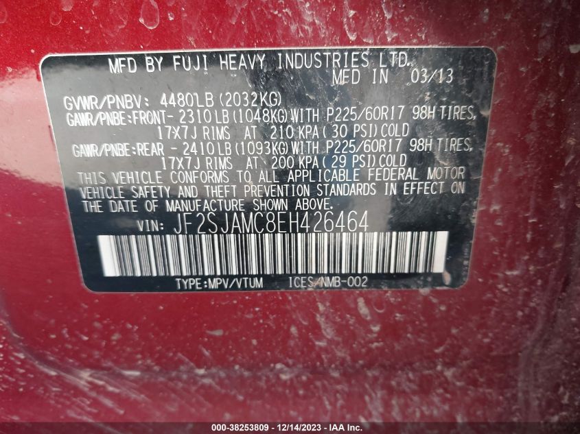 2014 SUBARU FORESTER 2.5I TOURING - JF2SJAMC8EH426464