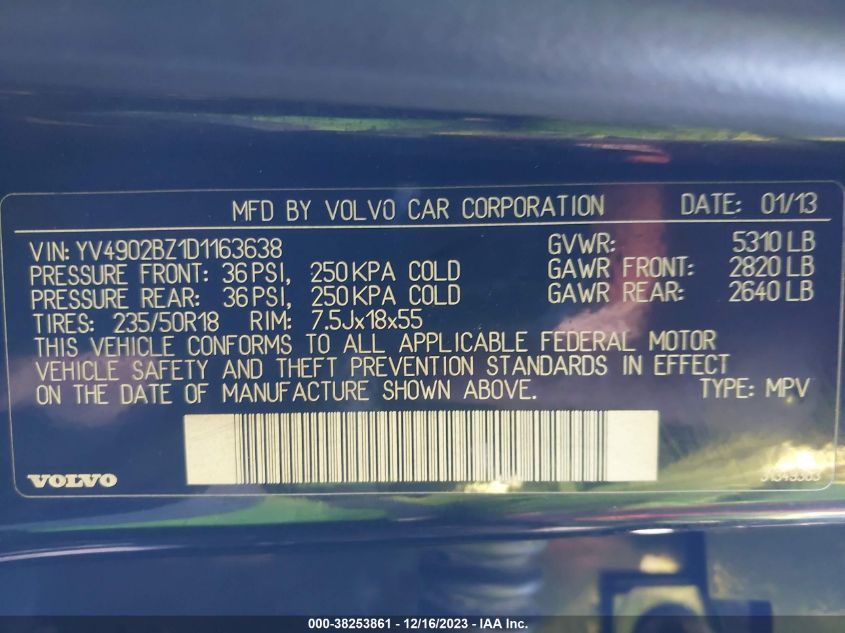 2013 VOLVO XC70 T6 - YV4902BZ1D1163638