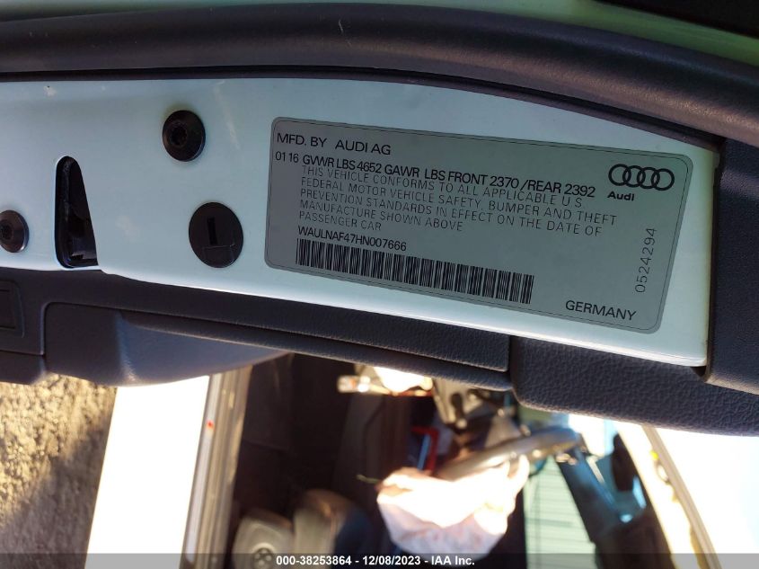 2017 AUDI A4 2.0T PREMIUM - WAULNAF47HN007666