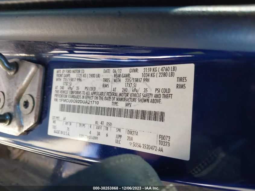 2013 FORD ESCAPE SE - 1FMCU0G92DUA21710