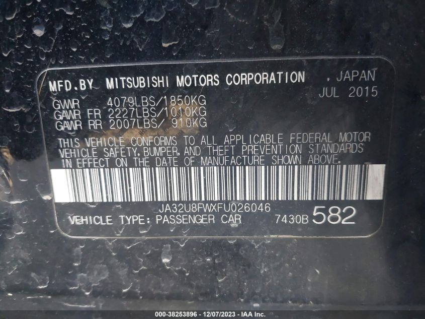 2015 MITSUBISHI LANCER GT - JA32U8FWXFU026046
