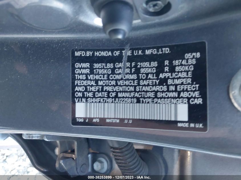 2018 HONDA CIVIC SPORT TOURING - SHHFK7H91JU225819