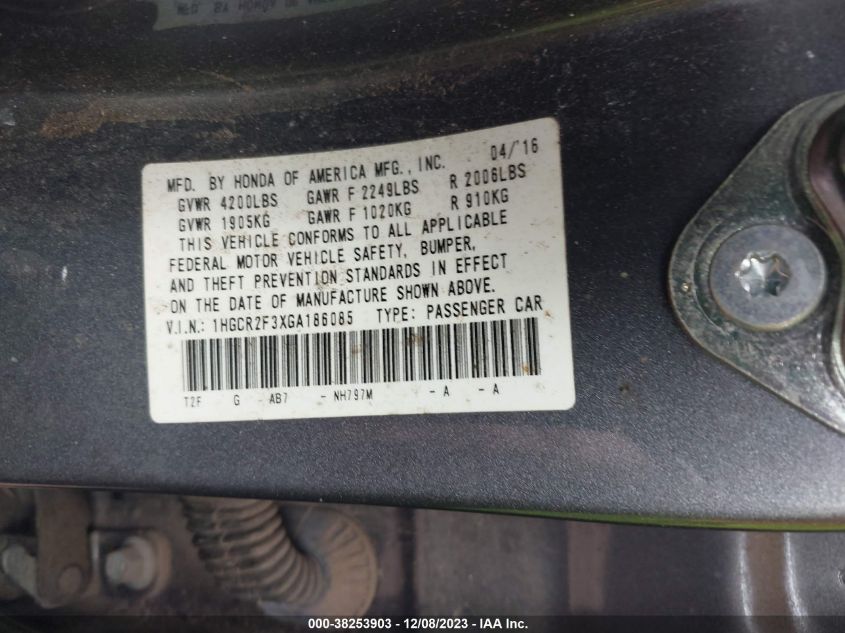 2016 HONDA ACCORD LX - 1HGCR2F3XGA186085