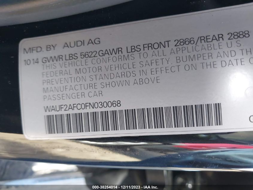 2015 AUDI S6 4.0T - WAUF2AFC0FN030068