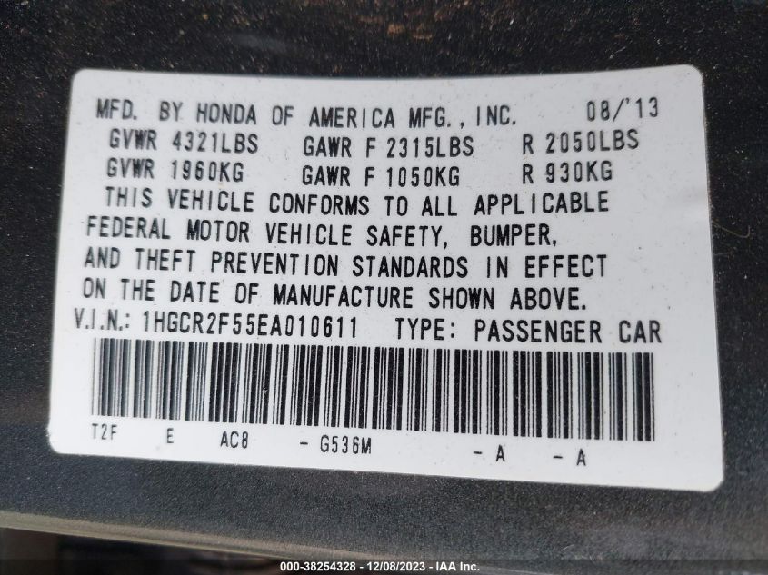 2014 HONDA ACCORD SPORT - 1HGCR2F55EA010611