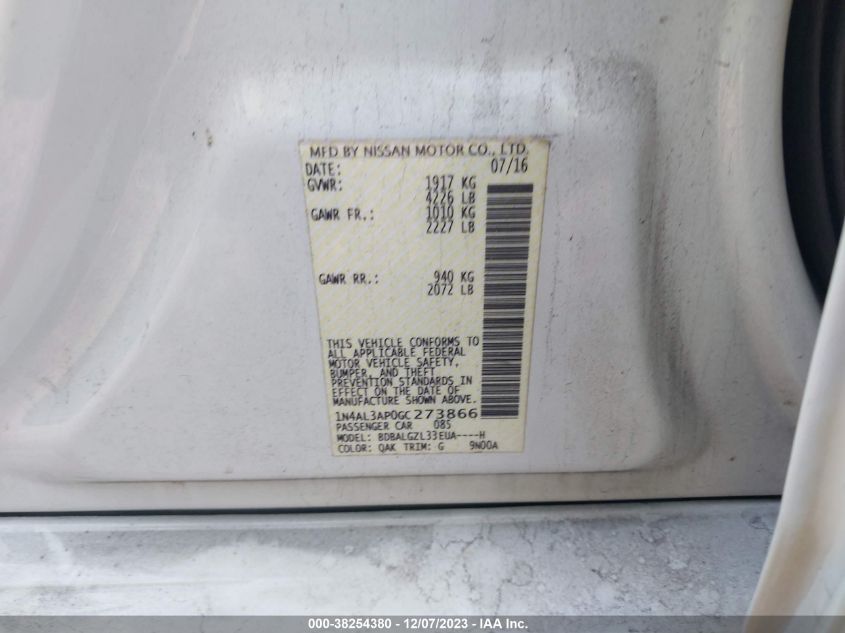 2016 NISSAN ALTIMA 2.5/S/SV/SL/SR - 1N4AL3AP0G2738660