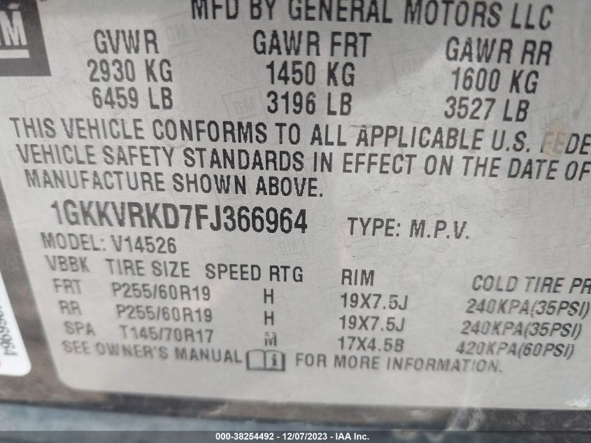 2015 GMC ACADIA SLT-1 - 1GKKVRKD7FJ366964