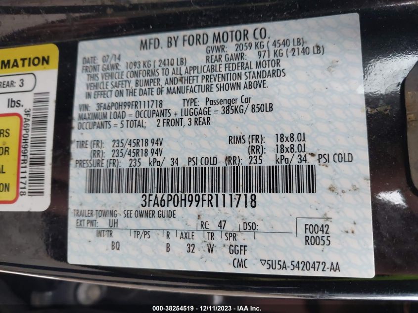 2015 FORD FUSION SE - 3FA6P0H99FR111718