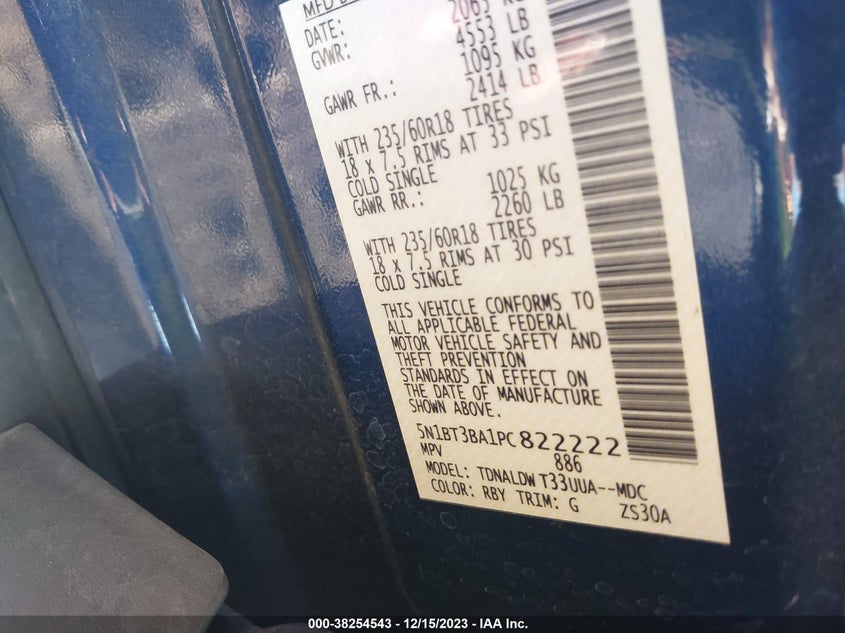 VIN 5N1BT3BA1PC822222 2023 NISSAN ROGUE SV FWD