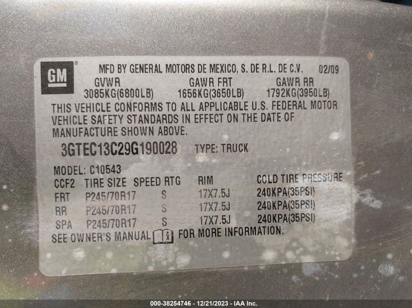 3GTEC13C29G190028 | 2009 GMC SIERRA 1500