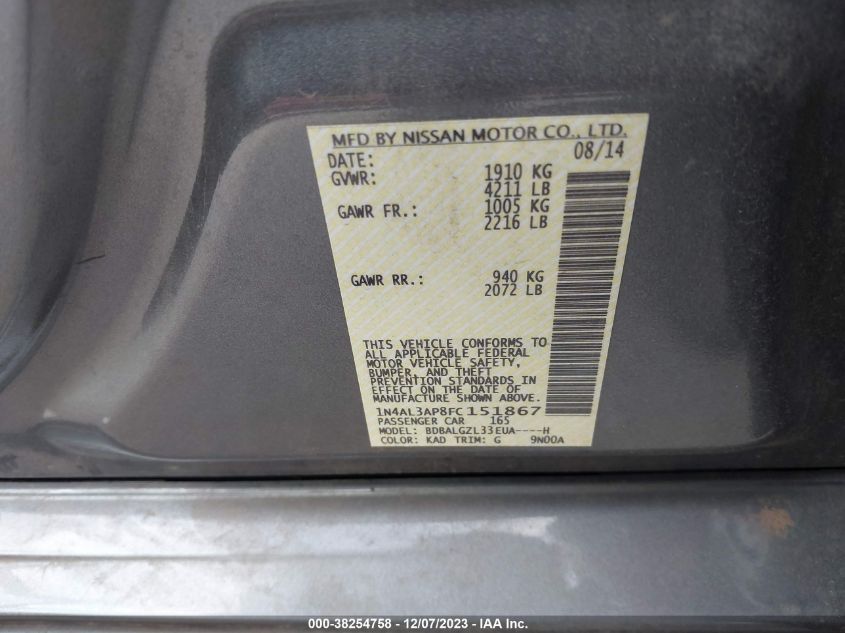 2015 NISSAN ALTIMA 2.5 S - 1N4AL3AP8FC151867