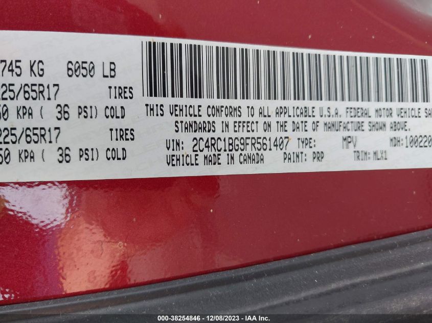 2015 CHRYSLER TOWN  COUNTRY TOURING 2C4RC1BG9FR561407