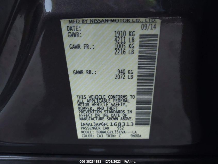 2015 NISSAN ALTIMA 2.5 S - 1N4AL3AP6FC168313