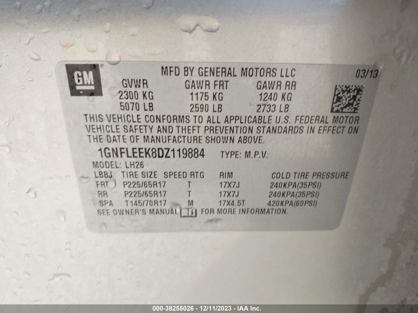 2013 CHEVROLET EQUINOX 1LT - 1GNFLEEK8DZ119884