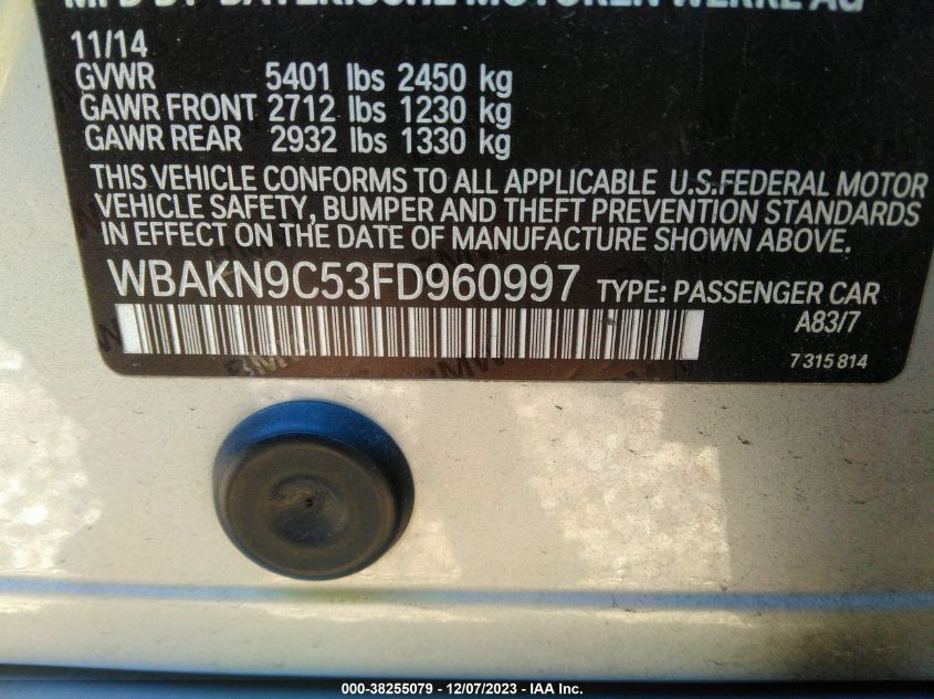 2015 BMW 550I WBAKN9C53FD960997