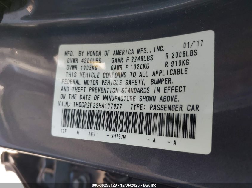 2017 HONDA ACCORD LX - 1HGCR2F32HA137027