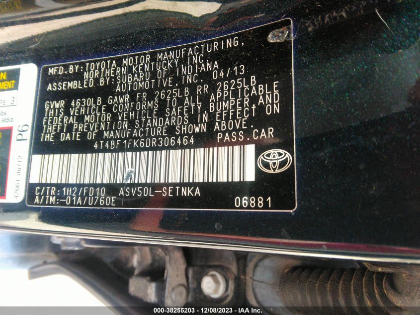 2013 TOYOTA CAMRY L/LE/SE/XLE - 4T4BF1FK6DR306464