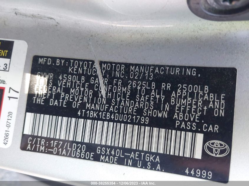 2013 TOYOTA AVALON PREMIUM/TOURING/LIMITED - 4T1BK1EB4DU021799