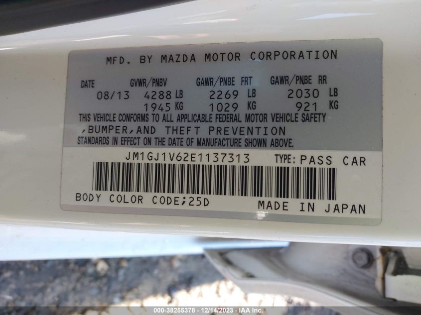 2014 MAZDA MAZDA6 I TOURING - JM1GJ1V62E1137313