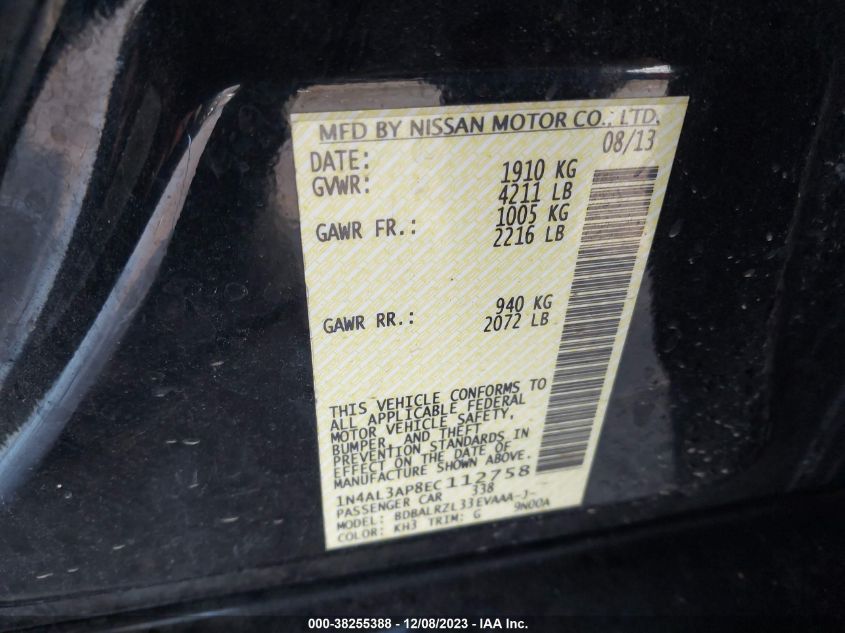 2014 NISSAN ALTIMA 2.5/S/SV/SL - 1N4AL3AP8EC112758