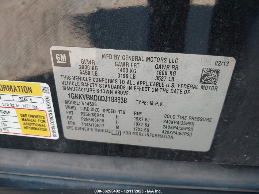 2013 GMC ACADIA SLT-1 - 1GKKVRKD0DJ183838