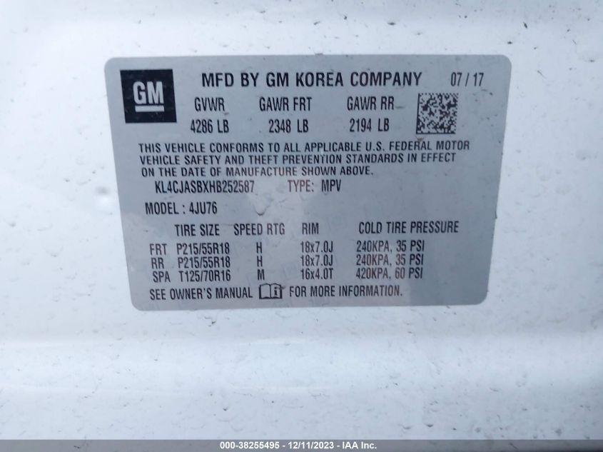 2017 BUICK ENCORE PREFERRED - KL4CJASBXHB252587