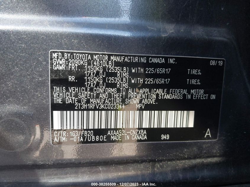 2019 TOYOTA RAV4 LE - 2T3H1RFV3KC023344