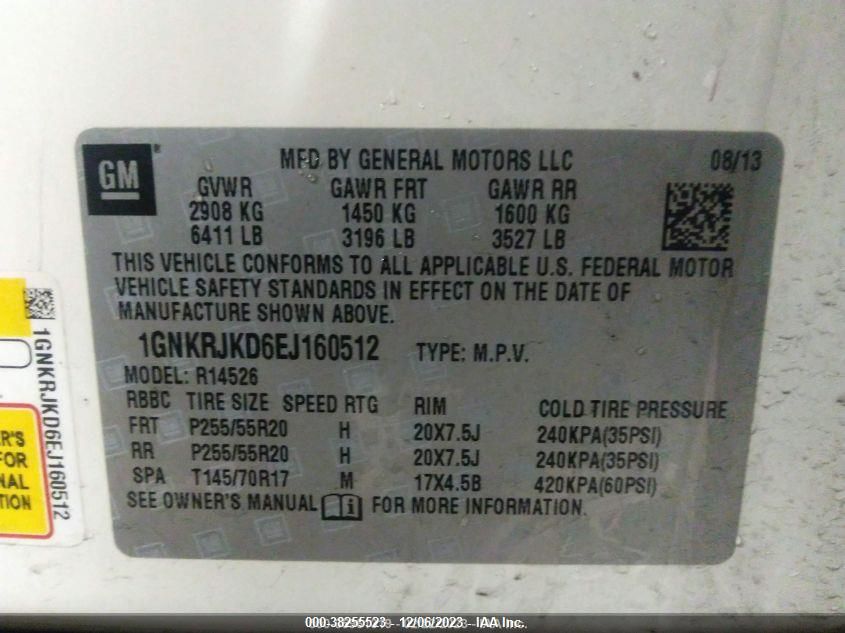 2014 CHEVROLET TRAVERSE - 1GNKRJKD6EJ160512
