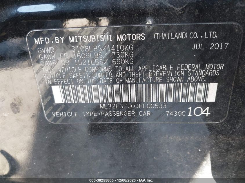 2018 MITSUBISHI MIRAGE G4 ES - ML32F3FJ0JHF00533