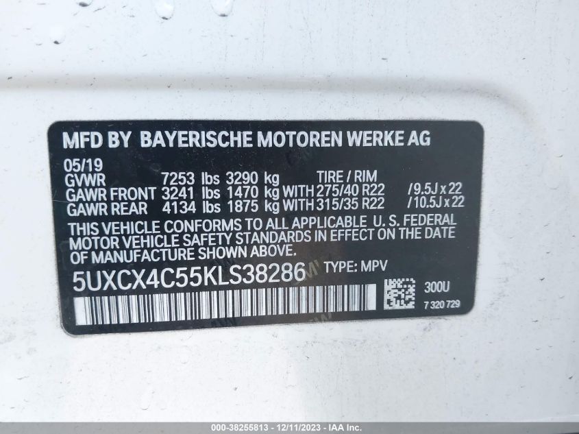 2019 BMW X7 XDRIVE50I - 5UXCX4C55KLS38286