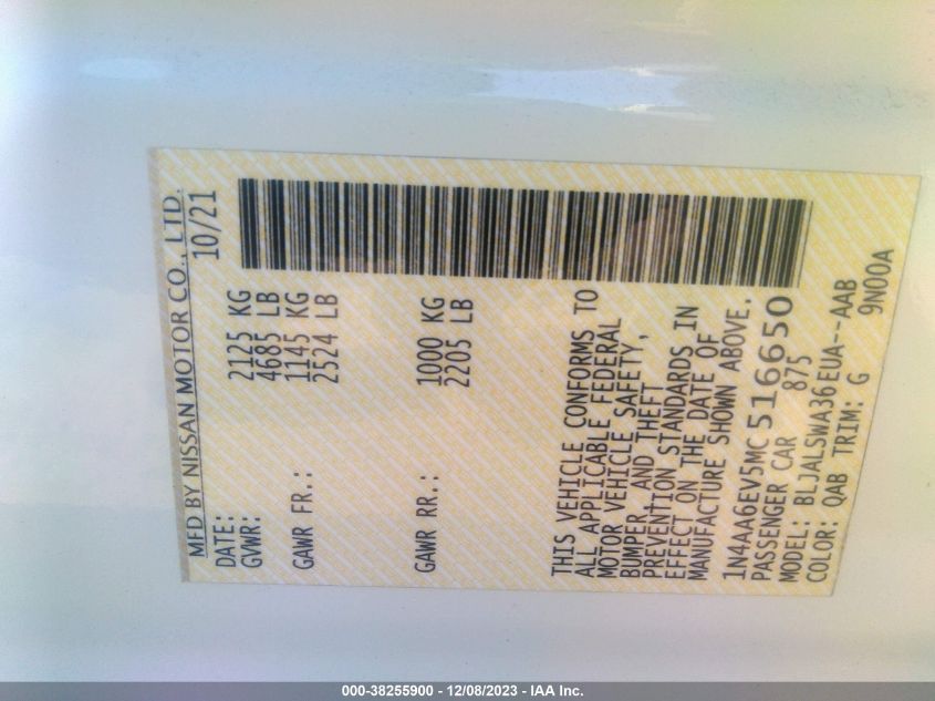 2021 NISSAN MAXIMA SR - 1N4AA6EV5MC516650