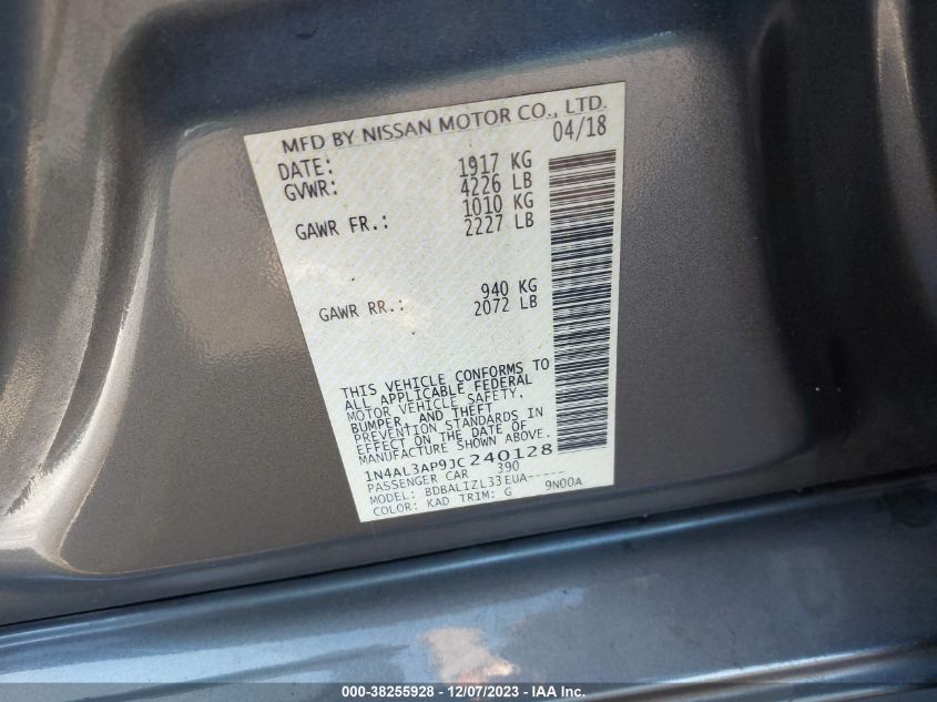 2018 NISSAN ALTIMA 2.5/S/SV/SL/SR - 1N4AL3AP9JC240128
