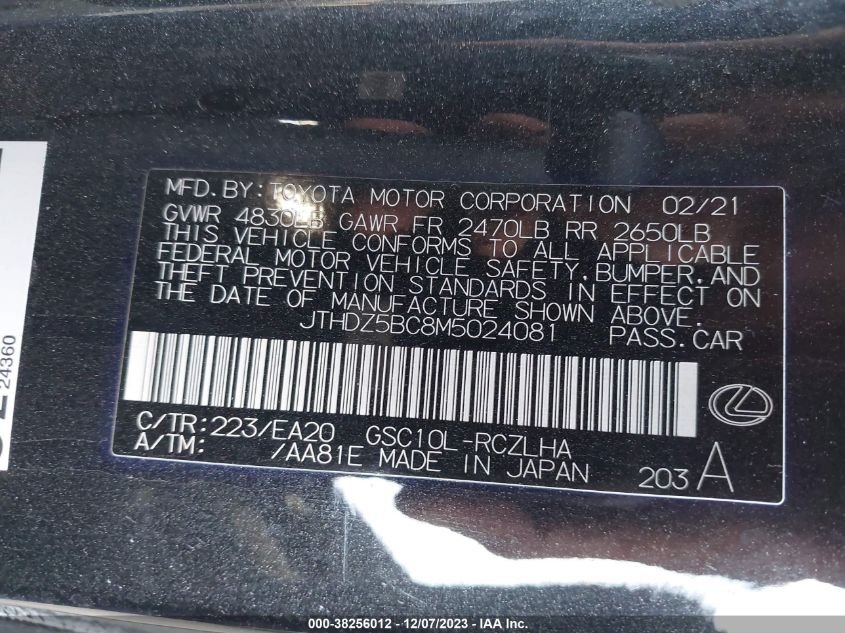 2021 LEXUS RC RC 350 JTHDZ5BC8M5024081