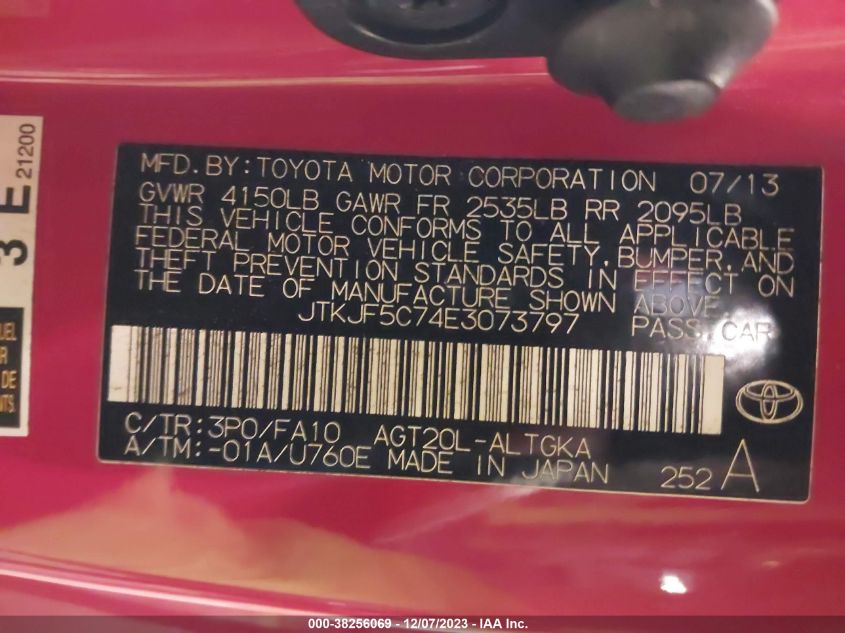 2014 TOYOTA SCION TC - JTKJF5C74E3073797