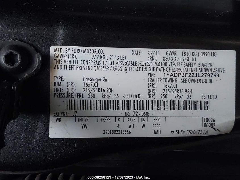 2018 FORD FOCUS SE - 1FADP3F22JL279769