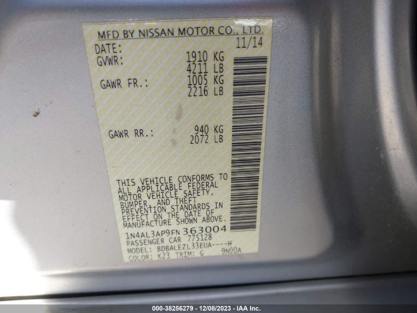 2015 NISSAN ALTIMA 2.5/S/SV/SL - 1N4AL3AP9FN363004