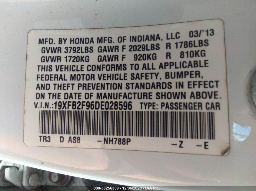 2013 HONDA CIVIC EX-L - 19XFB2F96DE028596