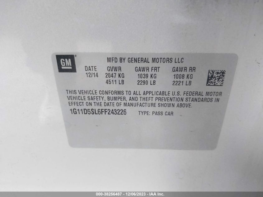 2015 CHEVROLET MALIBU 2LT - 1G11D5SL6FF243226