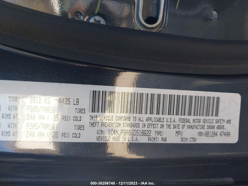 2016 JEEP PATRIOT SPORT - 1C4NJPBA8GD518622
