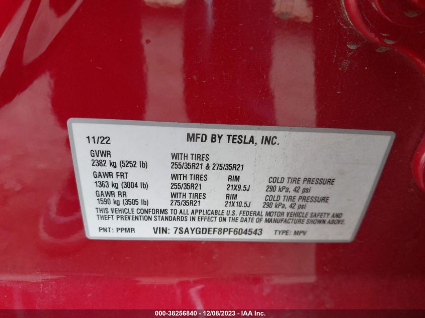 2023 TESLA MODEL Y - 7SAYGDEF8PF604543