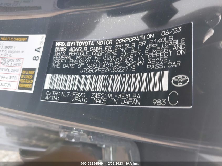 2023 TOYOTA COROLLA LE/SE/XLE - JTDBCMFE4P3022778