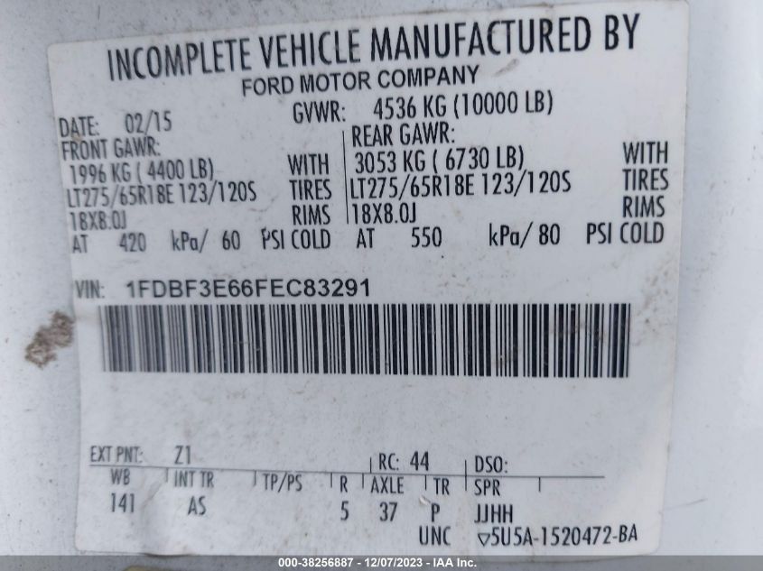 2015 FORD F-350 CHASSIS XL 1FDBF3E66FEC83291