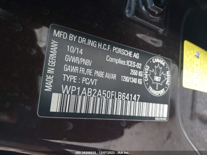 2015 PORSCHE MACAN S - WP1AB2A50FLB64147