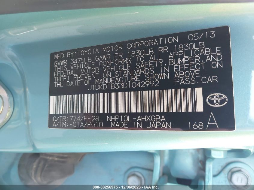 2013 TOYOTA PRIUS C ONE/TWO/THREE/FOUR - JTDKDTB33D1042992
